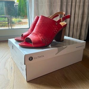 La Pinta Red Leather Sandles with Heel
